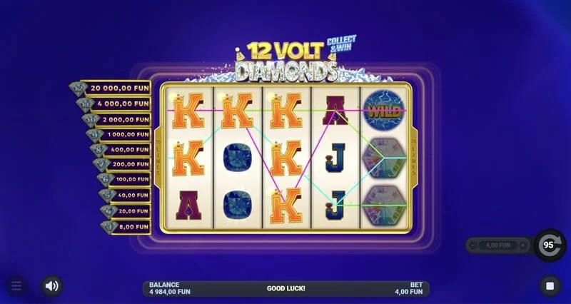 12 Volt Diamonds – peamängu ekraan 5×4 ruudustikuga
